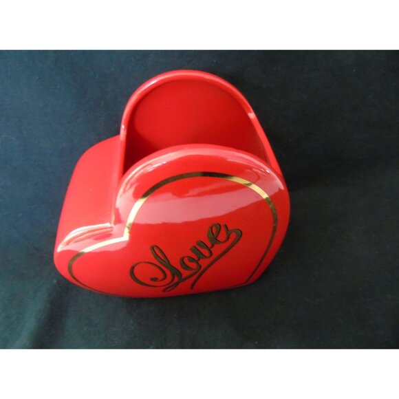 Vintage Love Heart Shaped Red Gold Vase Ceramic Teleflora Gift Unique Shape - Picture 4 of 5